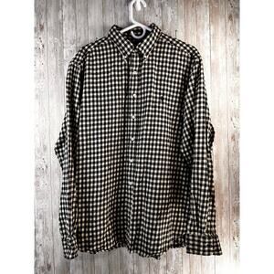 Ralph Lauren Shirt Men 2XL Ivory Black Check Plaid Flannel Long Sleeve Button Up